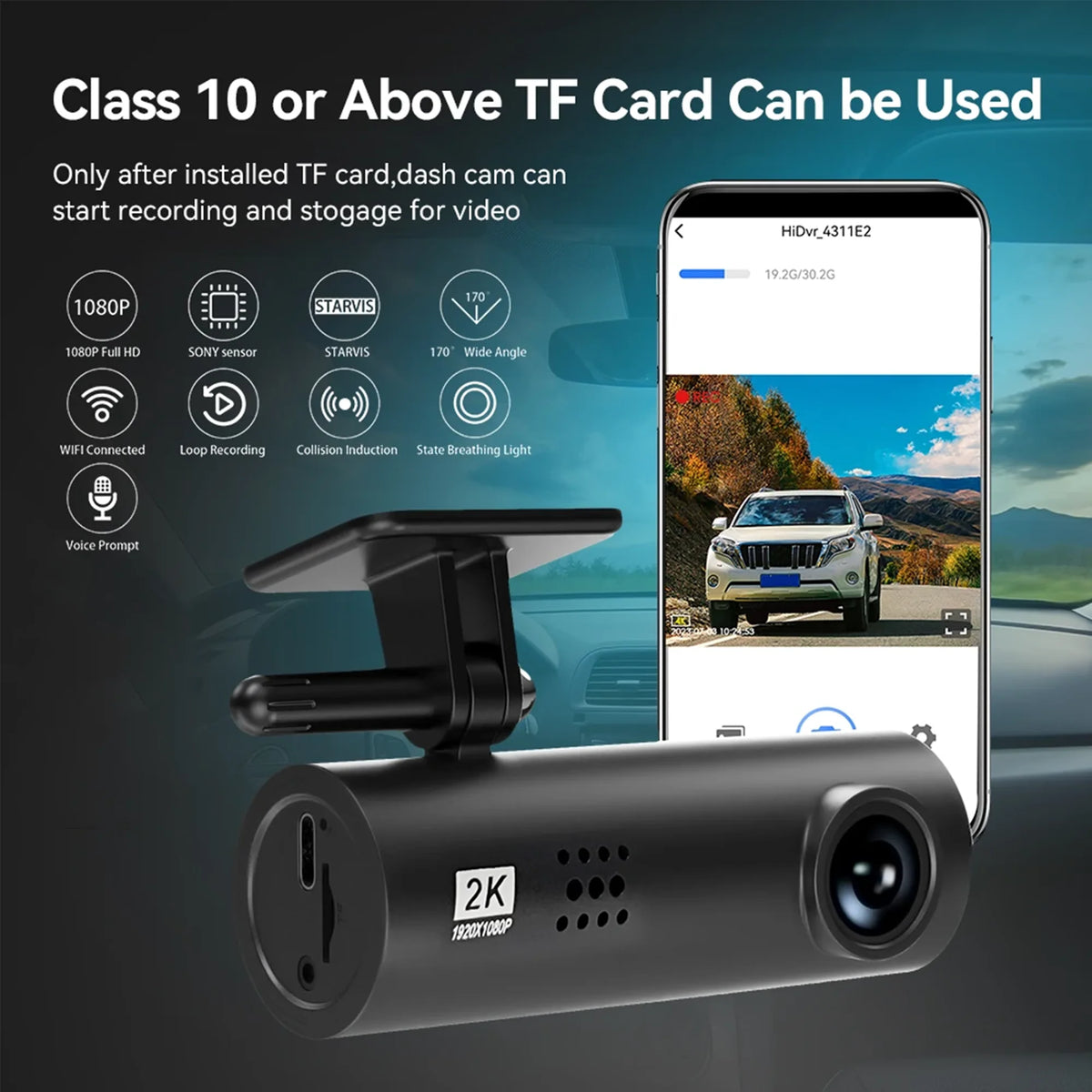 Dashcam Voiture 2K Wi‑Fi Vigilance