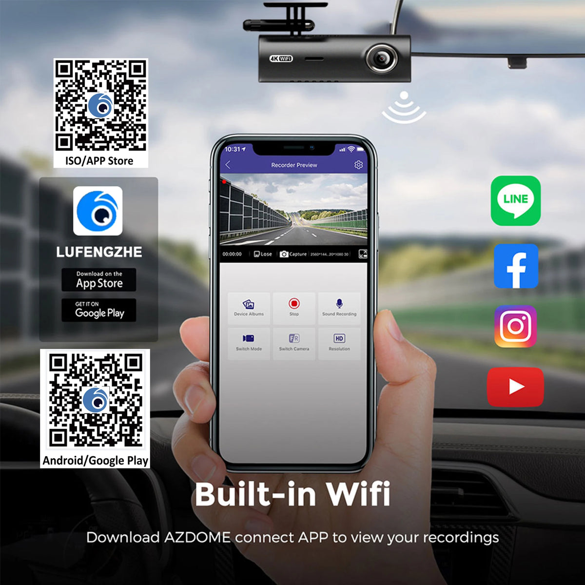 Dashcam Voiture 2K Wi‑Fi Vigilance